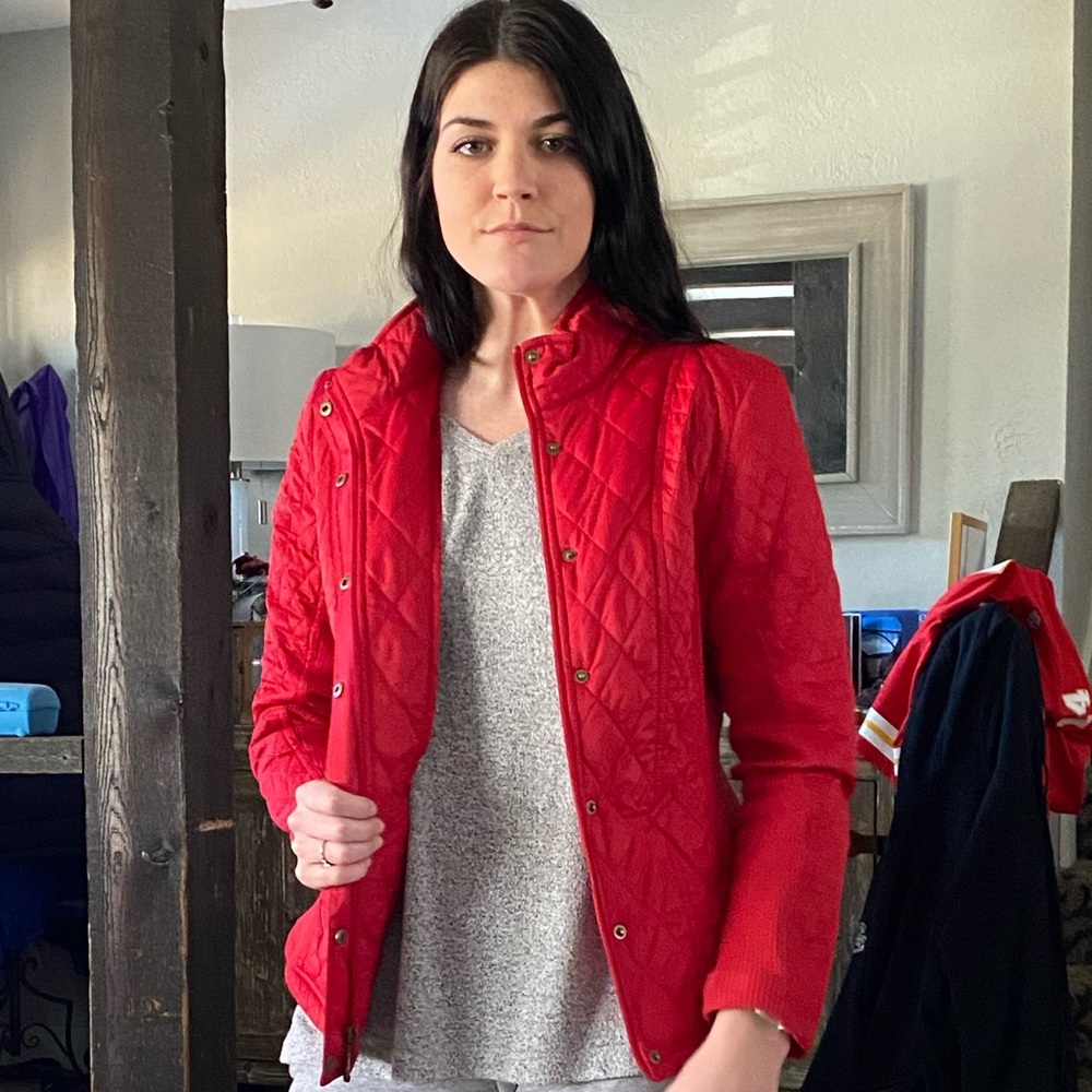 Red jacket with the singed waist